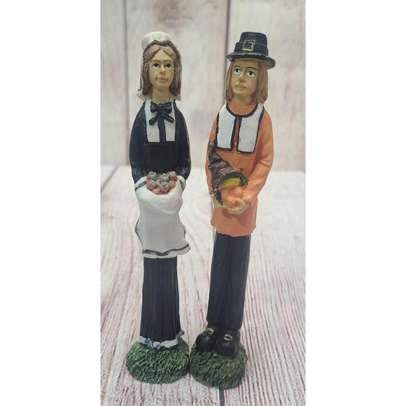 Vintage Pilgrim Pencil Figures Figurines Lot of 2 Resin Fall Thanksgiving Decor - Picture 1 of 5